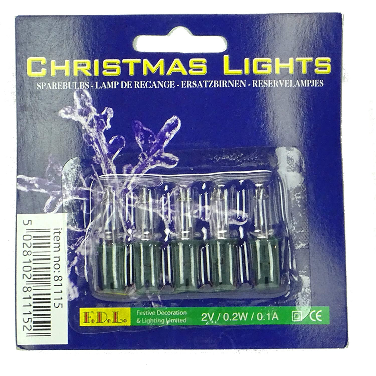 5 Clear Push In Spare Fairy Bulbs With Green Base 2v 0.2w 0.1a