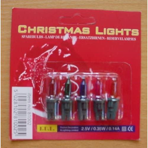 5 Multi Push In Spare Bulbs for Fairy Lights 2.5v 0.35w 0.14a (S50