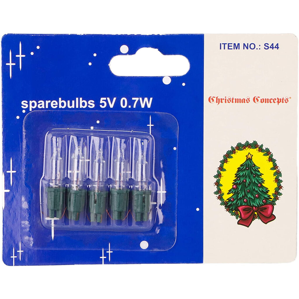 5 Clear Push In Fairy Bulbs with Green Base 5v 0.7w 0.14a (S44